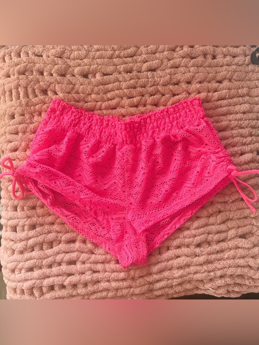 Crochet Shorts with Side Ties- Hot Pink M